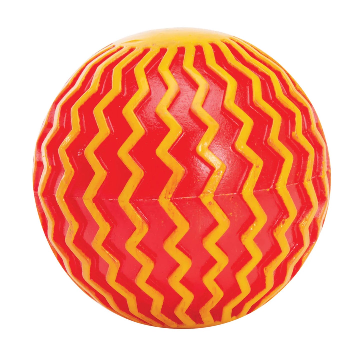 Red and yellow striped ball on a white background