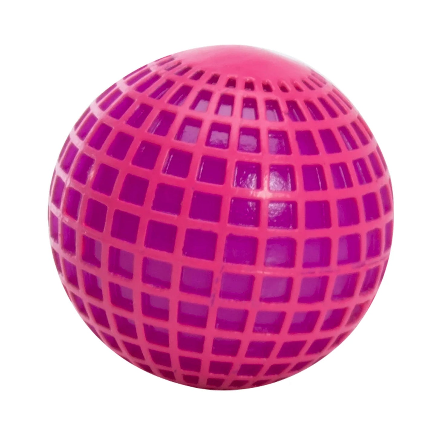 Pink and purple grid-patterned ball on a white background