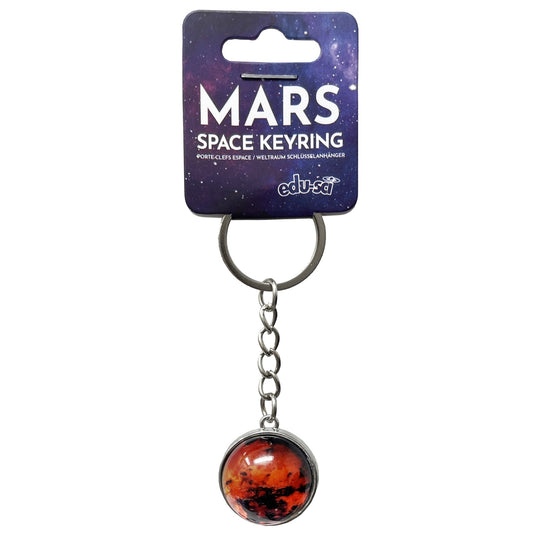 Mars space keyring with packaging on a white background