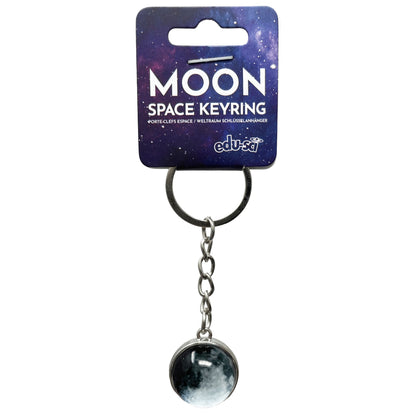 Moon space keyring with packaging on a white background
