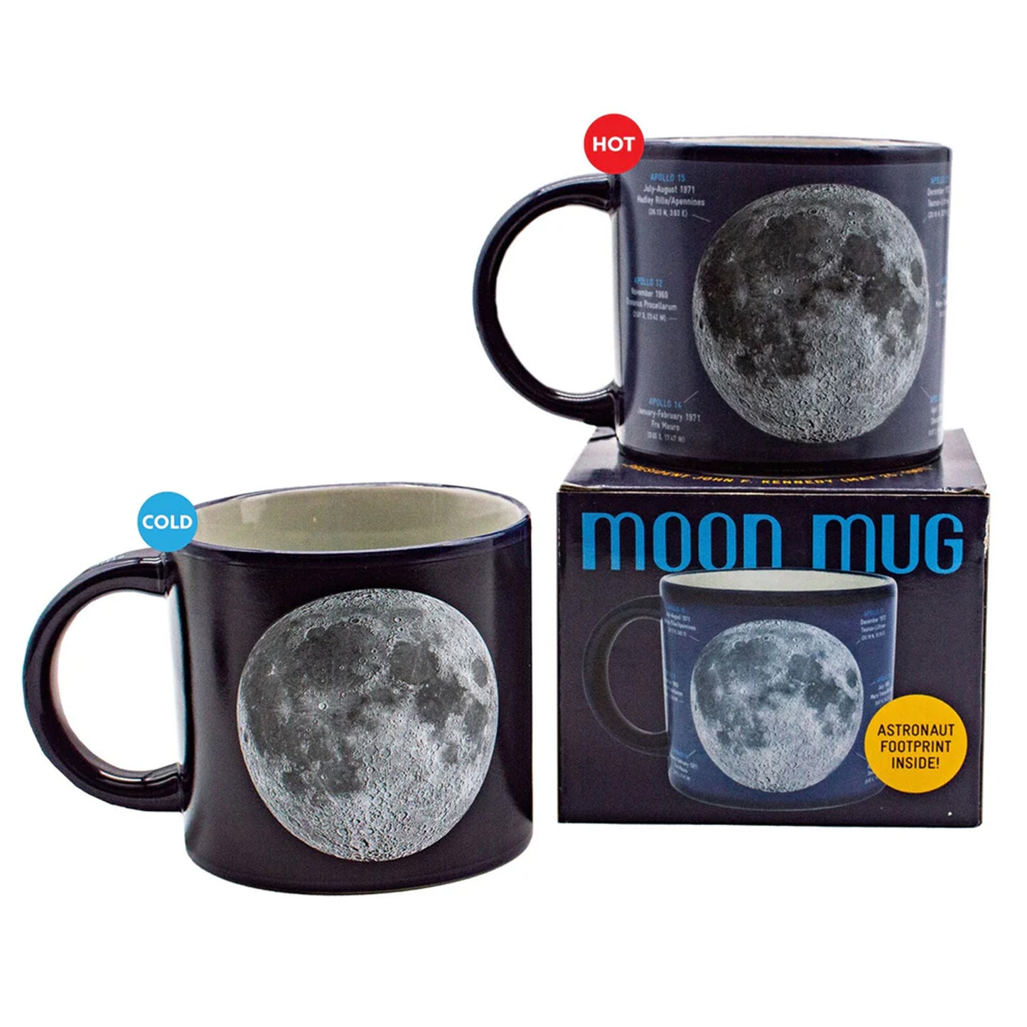 Moon-themed mug with packaging on a white background