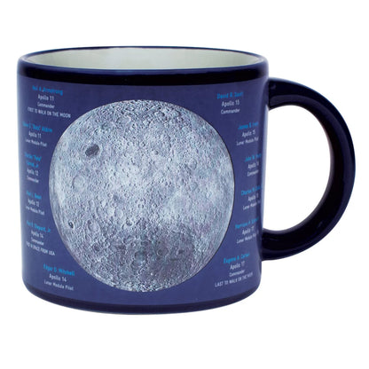 Mug with moon surface design and text on a white background
