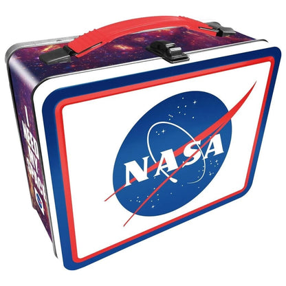 NASA-themed lunch box with red, white, and blue design on a white background