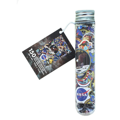 tube with NASA-themed stickers and a display card on a white background