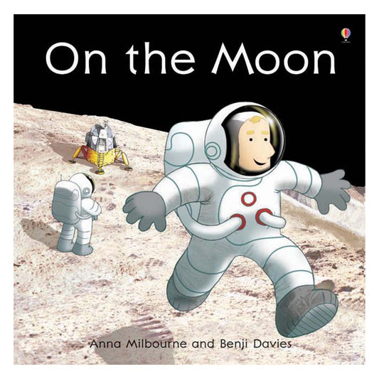 Book cover of 'On the Moon' with an astronaut and rover on the moon's surface.