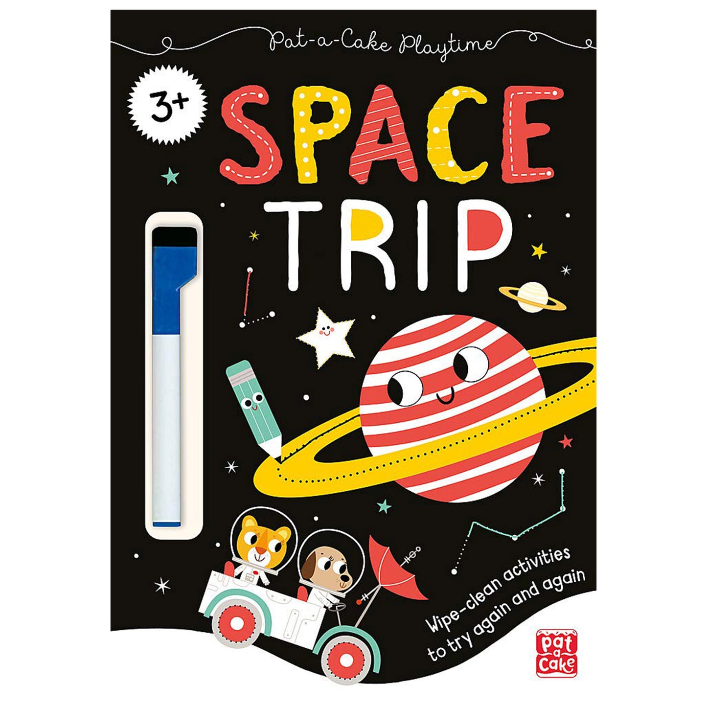 Children's book titled 'Space Trip' with a space-themed cover featuring a planet and astronauts.
