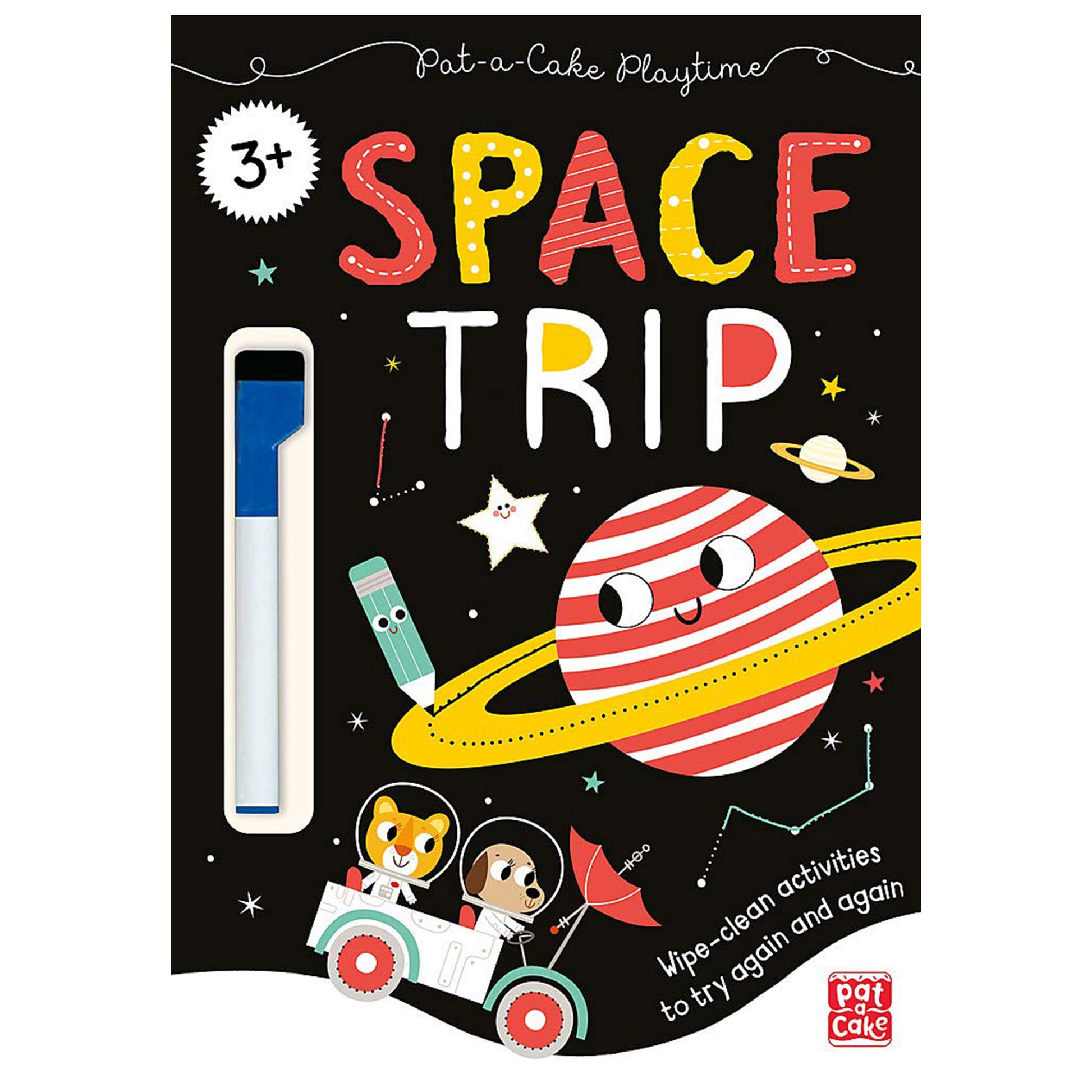 Children's book titled 'Space Trip' with a space-themed cover featuring a planet and astronauts.