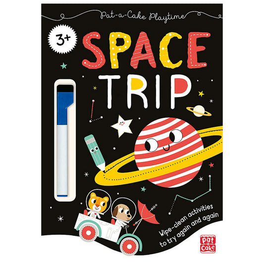 Children's book titled 'Space Trip' with a space-themed cover featuring a planet and astronauts.