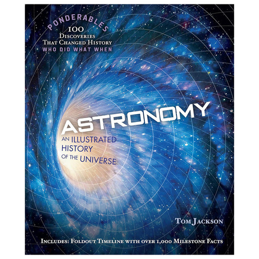 Book cover of 'Astronomy: An Illustrated History of the Universe' with a cosmic design.
