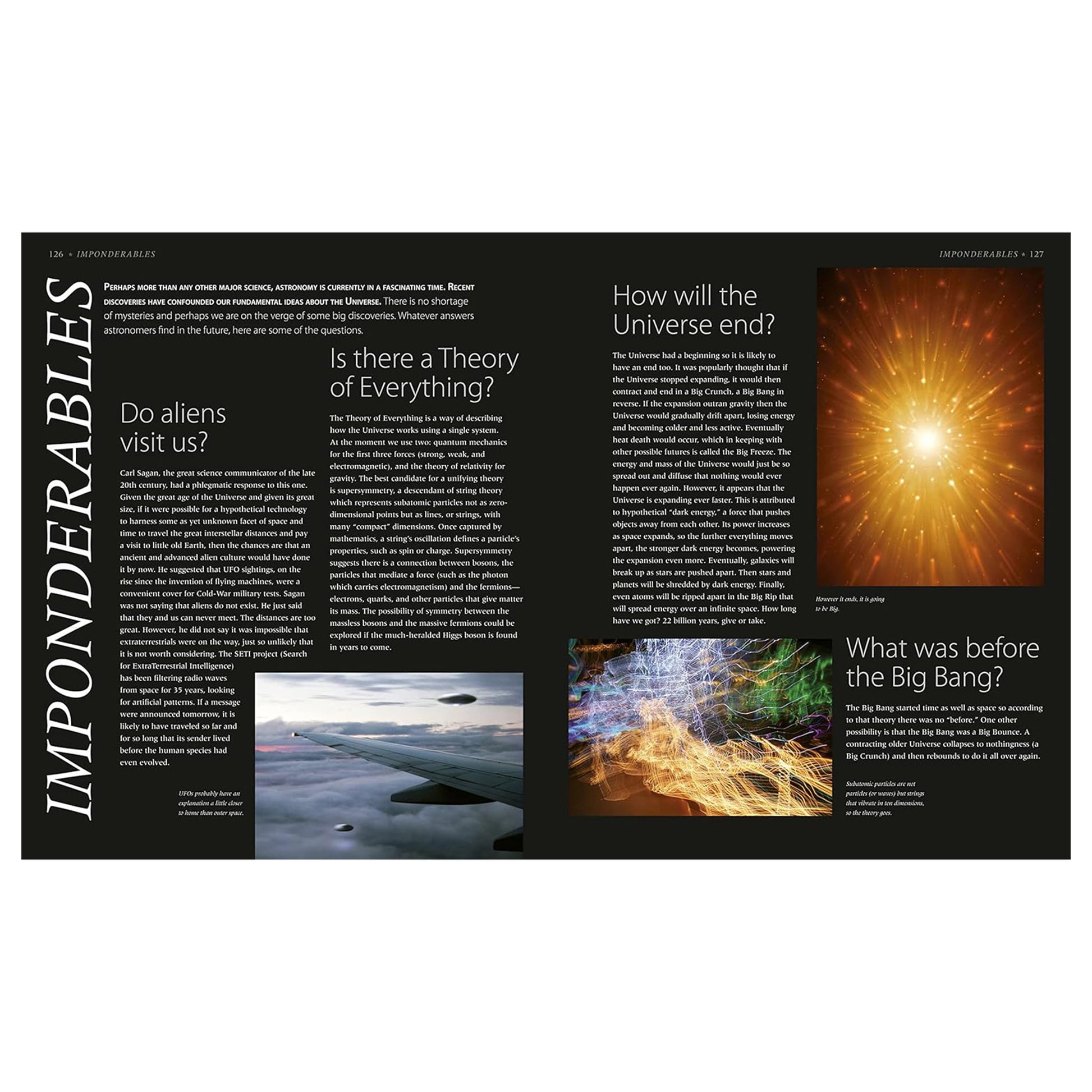 Magazine layout with space-themed questions and images on a white background
