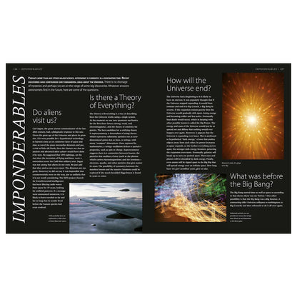 Magazine layout with space-themed questions and images on a white background