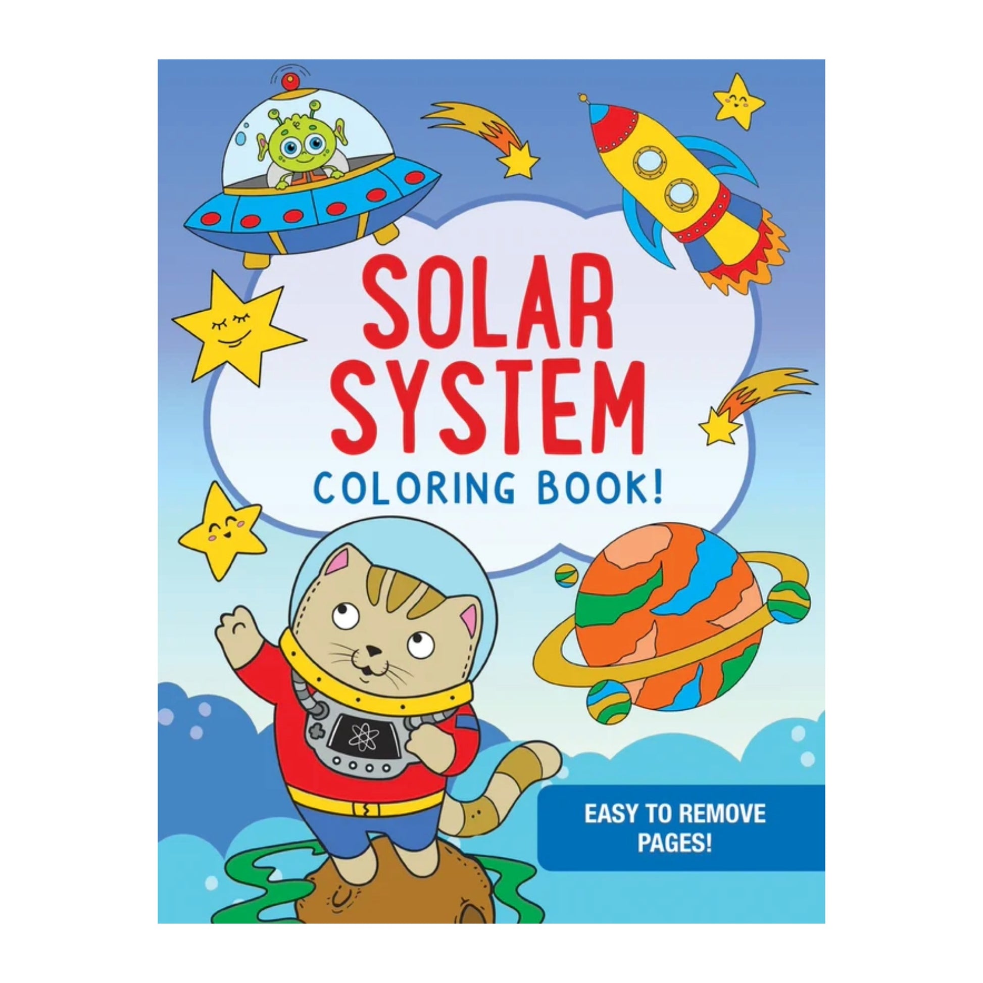 Coloring book cover titled 'Solar System Coloring Book' with space-themed illustrations.