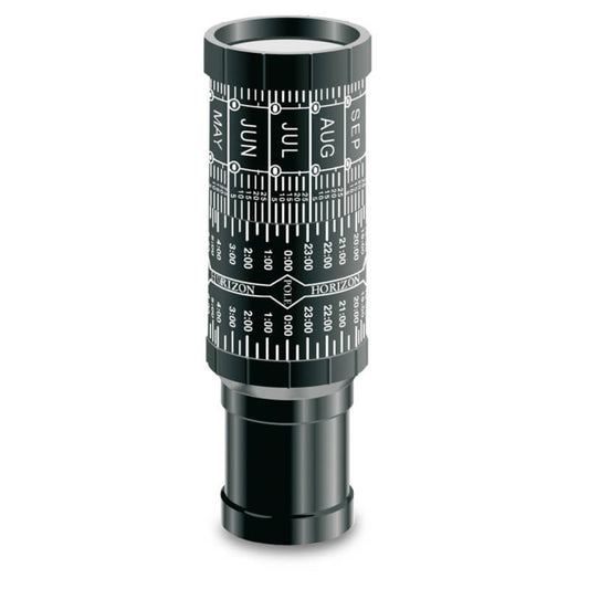 Telescopic eyepiece with calendar markings on a white background