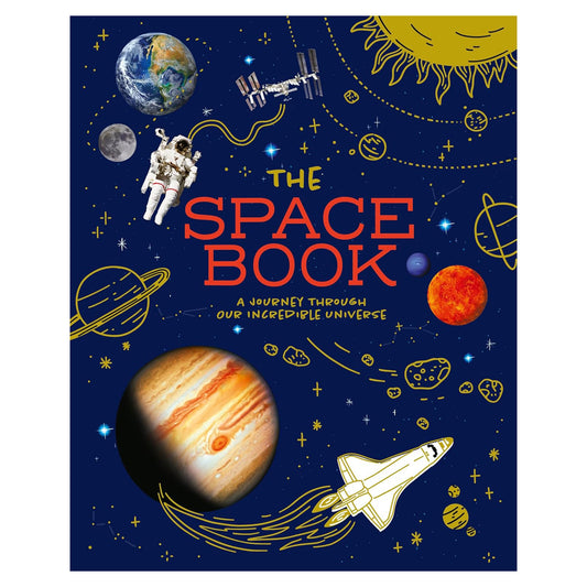 Book cover of 'The Space Book' with space-themed illustrations on a blue background