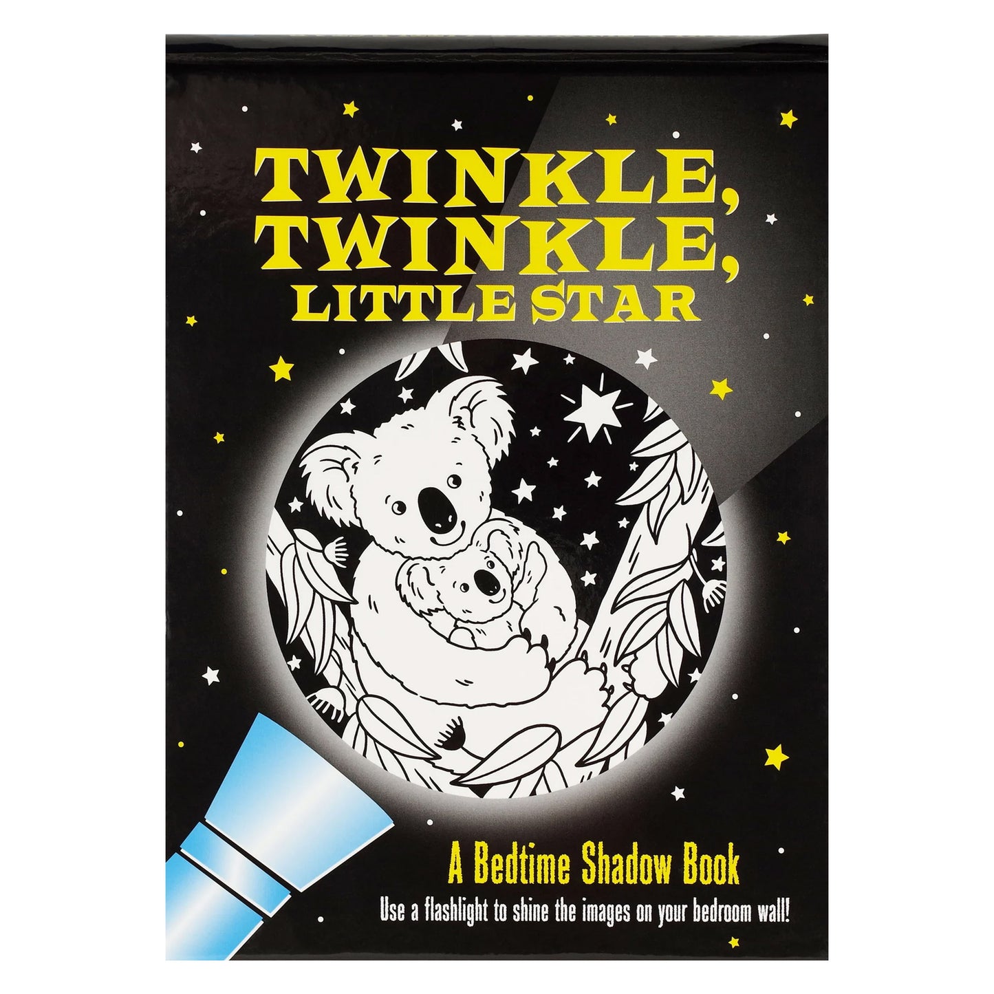 Book cover of 'Twinkle, Twinkle, Little Star' with a koala illustration and flashlight.