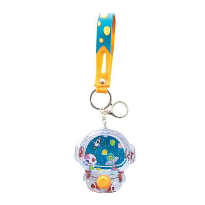 Colorful keychain with a small compartment displaying cartoon characters on a white background