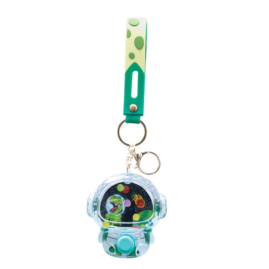 Keychain with a transparent case featuring a colorful design on a white background