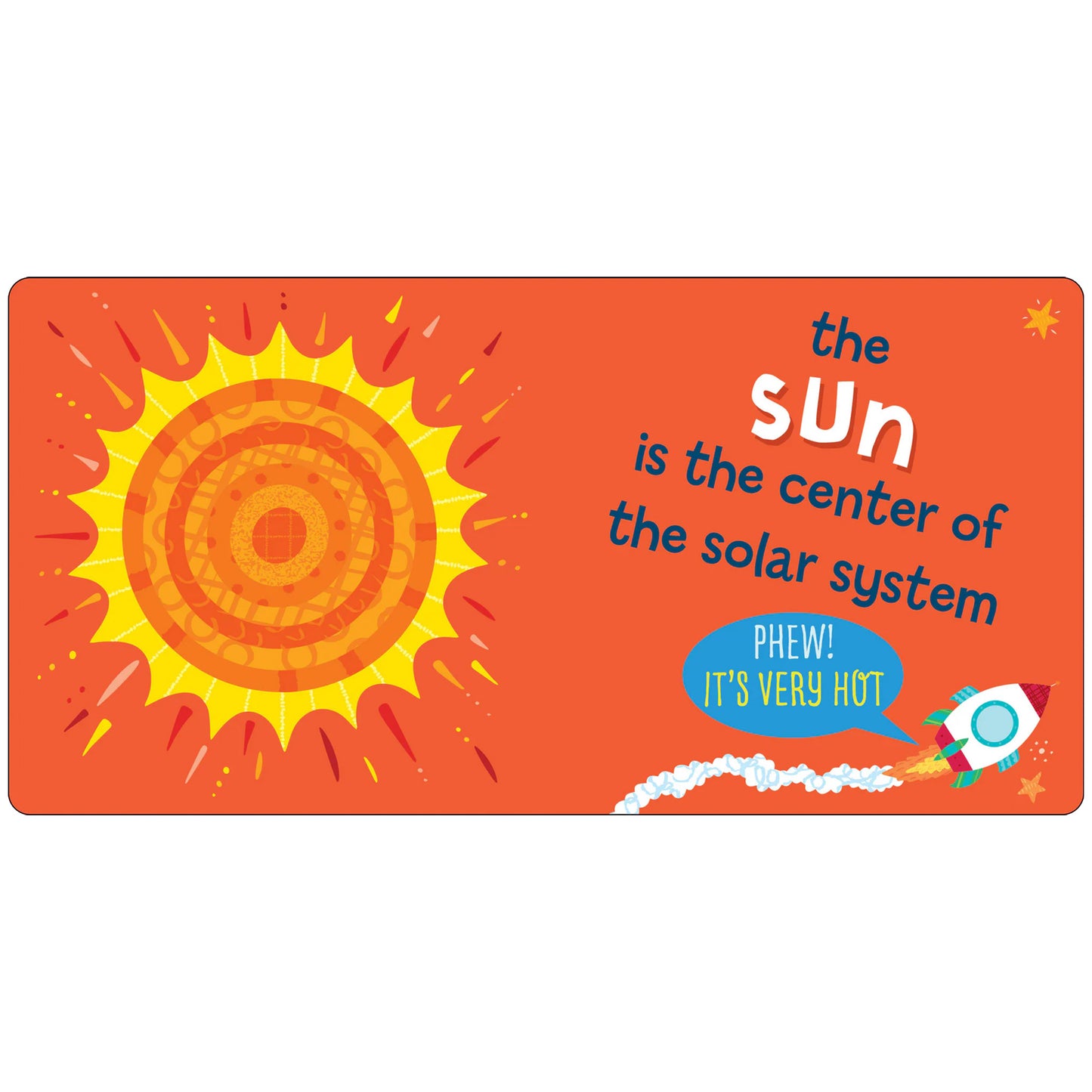 Educational poster about the sun and solar system with a sun illustration and text.